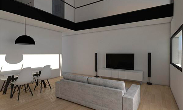 Arquitecto Pedro J. Alonso Robles render de sala de TV en vivienda