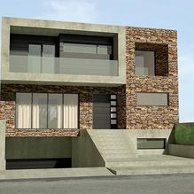 Arquitecto Pedro J. Alonso Robles exterior de vivienda con fachada de piedras
